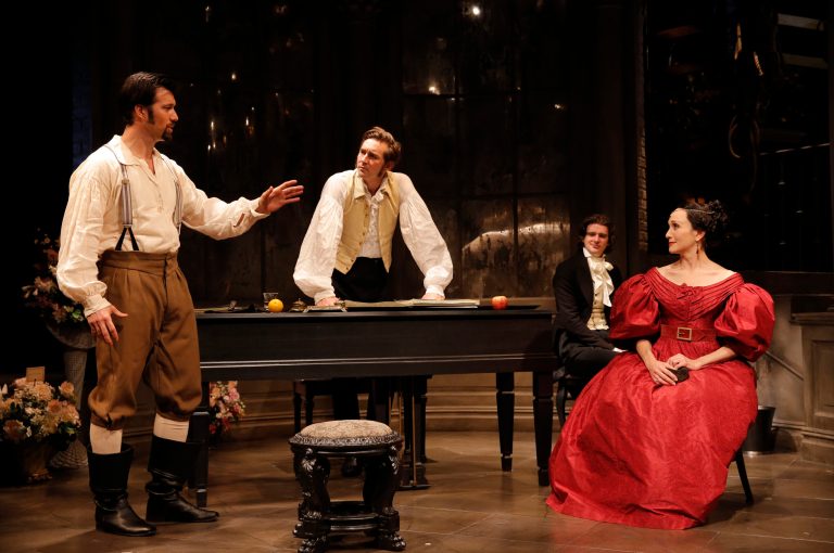  This undated theater image released by Boneau/Bryan-Brown shows, from left, Lorenzo Pisoni, Lee Pace, Will Rogers and Bebe Neuwirth, in a scene from Terrence McNallyâs 