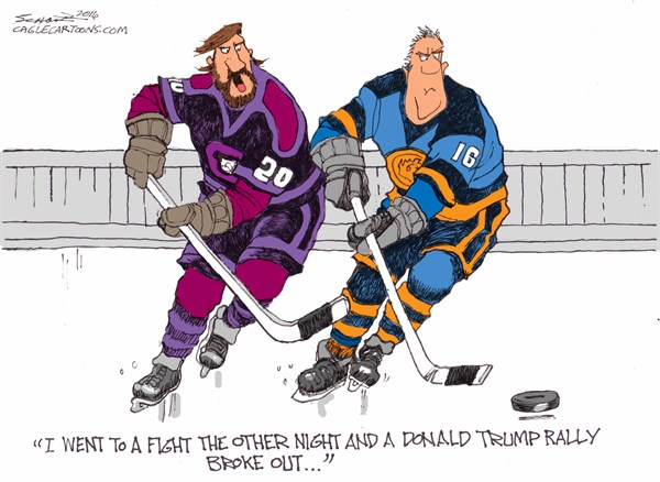 Editorial cartoon: Which came first, the fight or the Trump rally?