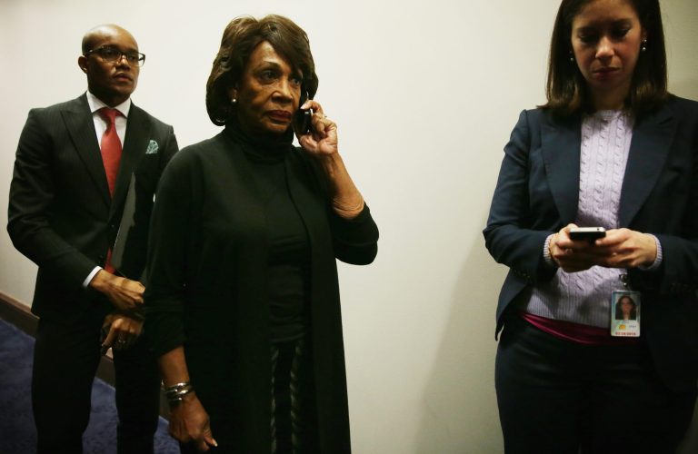 Rep. Maxine Waters, D-Calif., arrives at the House Democratic Caucus meeting on Thursday. Both houses of Congress are working to avoid a government shutdown. (Getty images/Alex Wong)