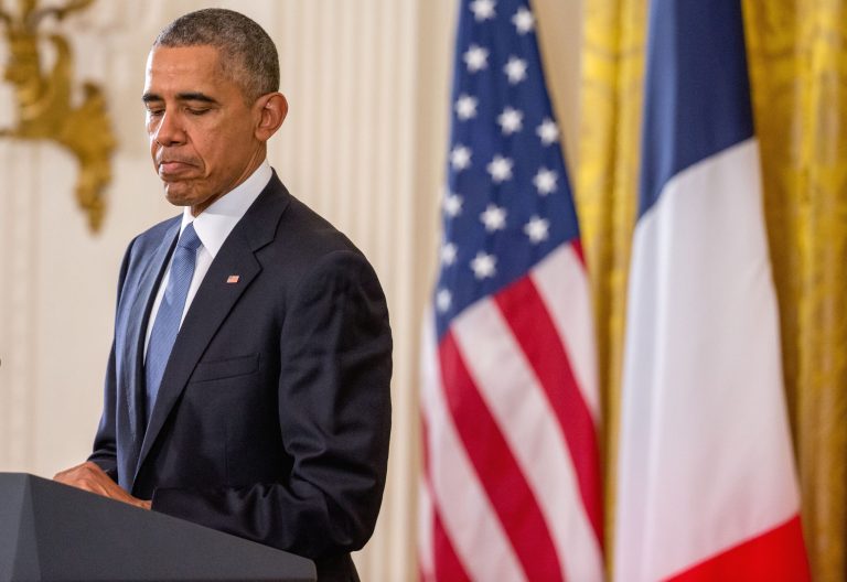 Hollande praised Obama for taking the first big step toward making a major international agreement. (AP Photo/Andrew Harnik)