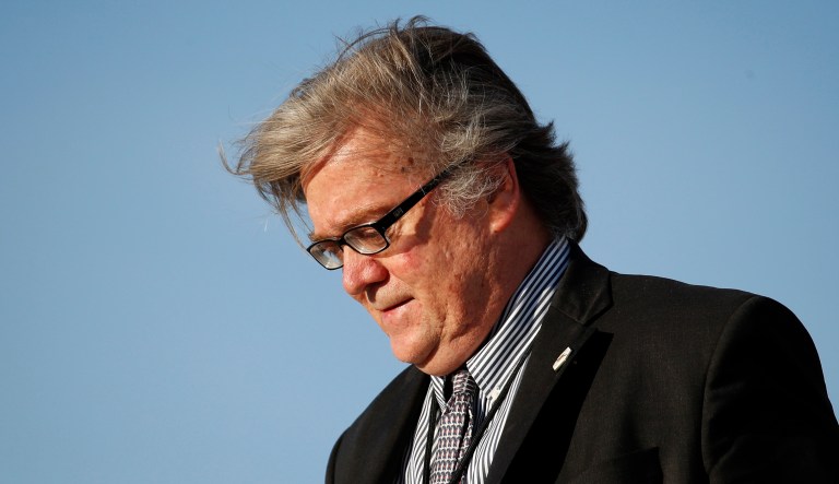 White House chief strategist Steve Bannon defended his controversial interview with a liberal magazine Thursday, saying it took the focus off of President Trump following his remarks on the violence in Charlottesville, Va., and shifted the media's narrative. (AP Photo/Alex Brandon, File)
