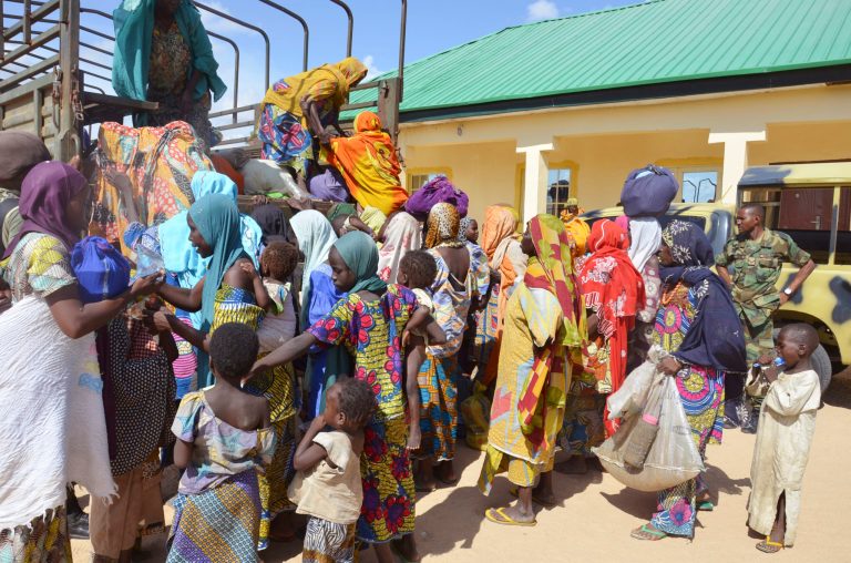 Women and children being rescued by Nigerian soldiers from Boko Haram extremists in the northeast of Nigeria. (AP Photo/Jossy Ola file)