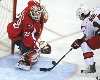 Washington Capitals goalkeeper Tomas Vokoun had 43 saves in Sunday evening's win over the Hurricanes at Verizon Center.