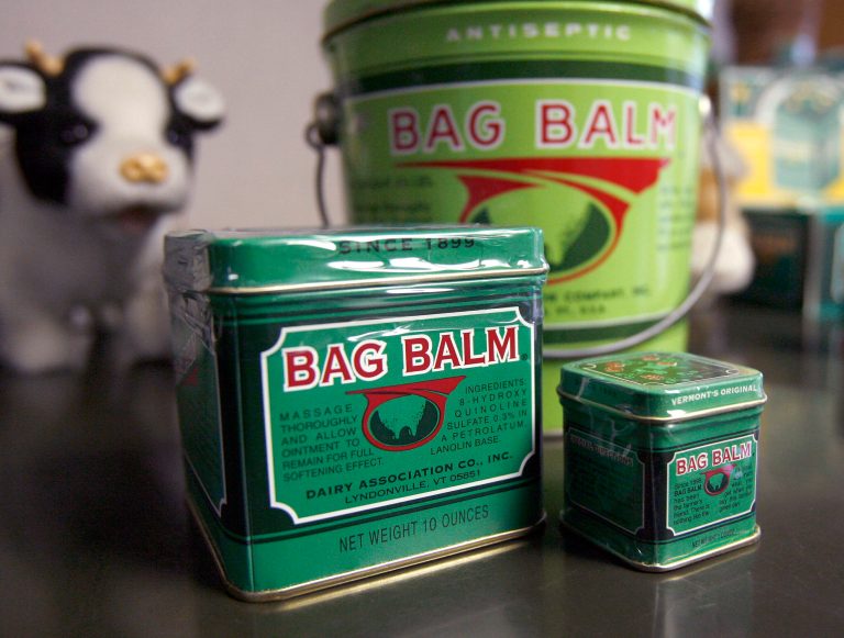 FILE - In this Jan. 27, 2010 photo, Bag Balm products sit clustered at the company's headquarters in Lyndonville, Vt. The 115-year-old family business was sold in September 2014 to a group of investors who are promising to expand the brand, but not change the formula. Bag Balm began as a staple for dairy farmers treating the inflamed udders of cows, but over the generations, the salve has been used for everything from sunburns to the paws of dogs searching the World Trade Center's rubble after 9/11. (AP Photo/Toby Talbot, File)