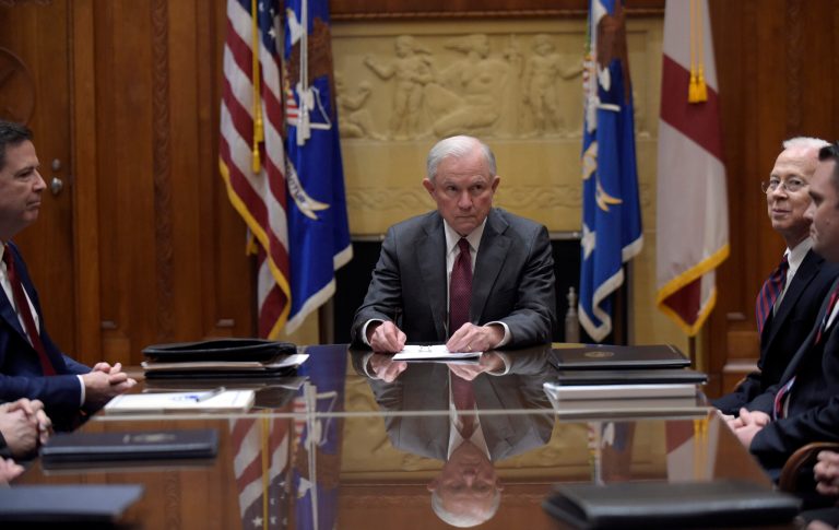 Pressure growing for Sessions to recuse himself from investigations into ties between Russia and Trump campaign. (AP Photo/Susan Walsh, Pool)