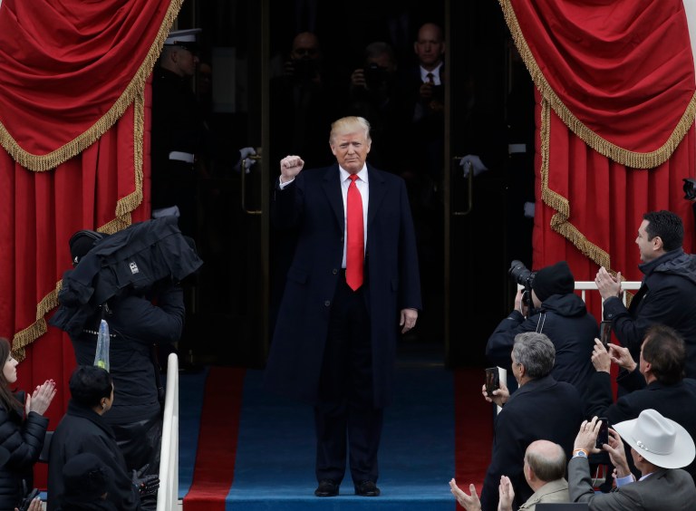 Actors, comedians and musicians took to Twitter on Friday to condemn President Trump during his inauguration. (AP Photo/Patrick Semansky)