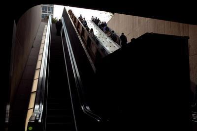 Escalator at Foggy Bottom Metro Station prior to renovations.
