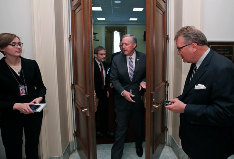 House Freedom Caucus Chairman Mark Meadows, R-N.C., declined to confirm how many HFC lawmakers are now in favor of the bill. (AP Photo/Alex Brandon)