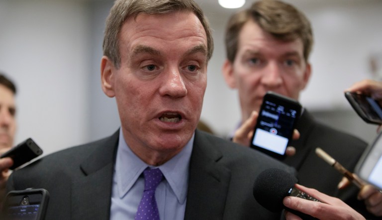 Warner told reporters the committee received information from Facebook about the accounts, which the social media network said originated in Russia. (AP Photo/J. Scott Applewhite)