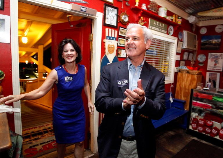 Alabamaâs First District congressional seat candidate Bradley Byrne greets supports, Tuesday, Sept. 24, 2013, at Ed's Seafood Shed in Spanish Fort, Ala. (AP File)