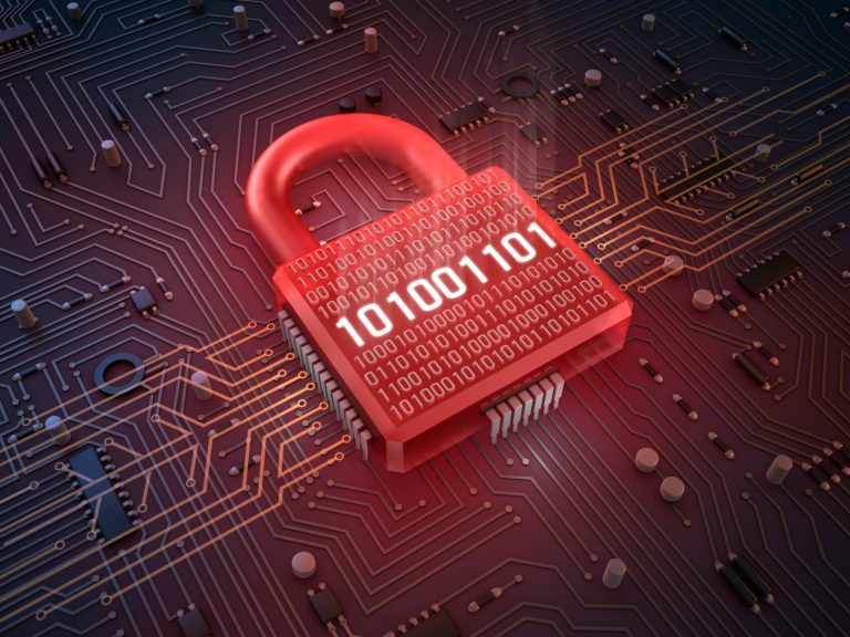 Firewall lock on mainboard , concept background