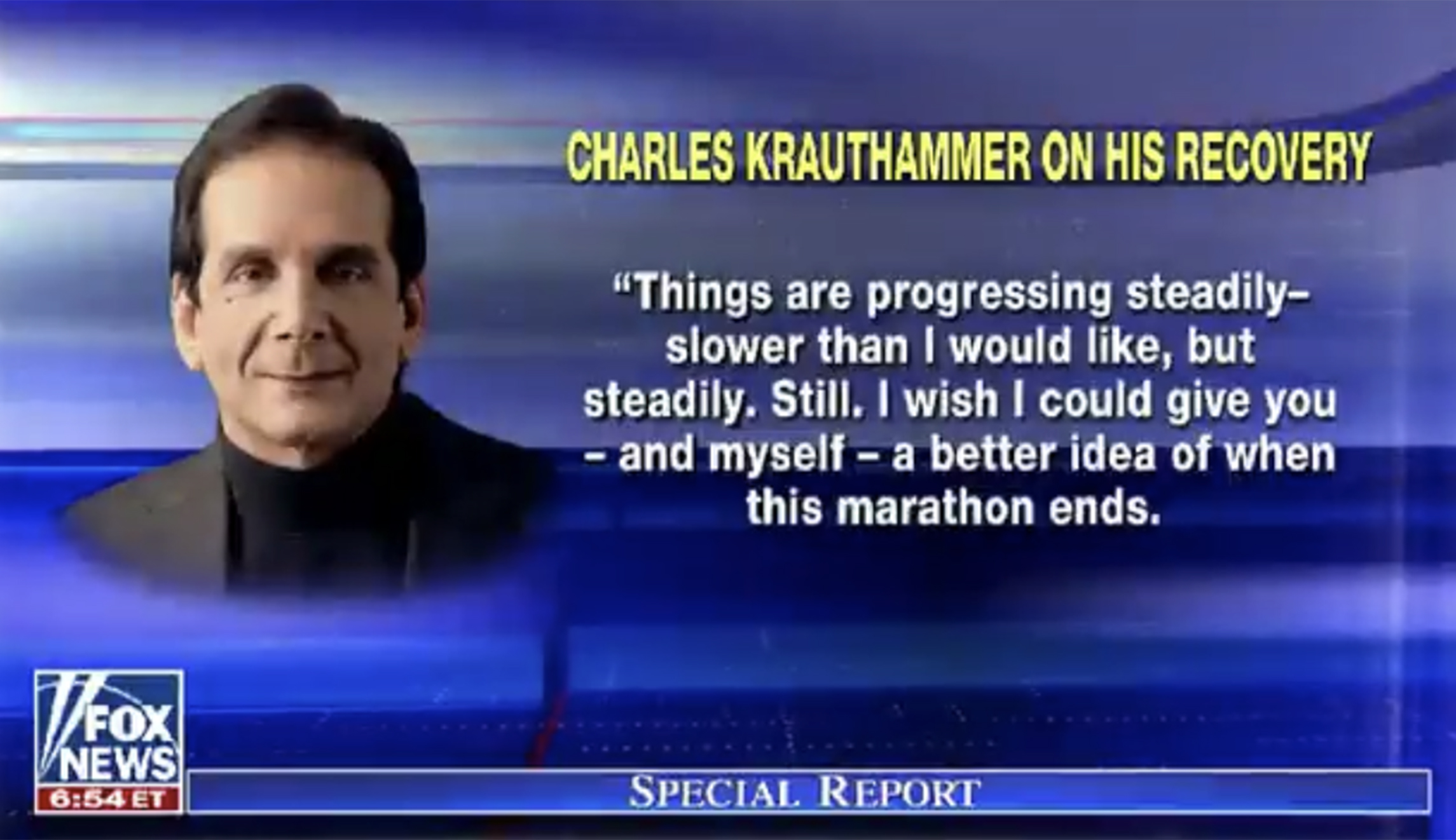 Charles Krauthammer: Recovery from surgery ‘progressing steadily slower than I would like, but steadily’
