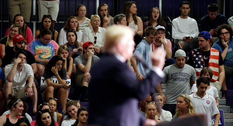 When the leading candidate has a large and rock-solid minority of about 37 percent, it means 63 percent of the party is voting against him, and a lot of people are going to be very mad. (AP Photo/Matt Slocum)