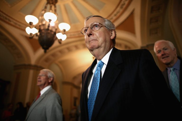 Majority Leader Mitch McConnell announced on the Senate floor that the bill would be considered at a later time. (Photo by Chip Somodevilla/Getty Images)