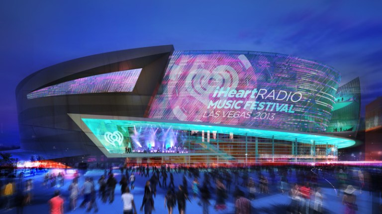 This artist's rendering provided by MGM Resorts shows the proposed sports arena in Las Vegas. Officials are set to break ground Thursday, May 1, 2014, on this new, 20,000-seat arena along the Las Vegas Strip that would improve the city's chances of attracting professional sports teams. Casino company MGM Resorts International and sports and entertainment giant AEG are marking the occasion with a ceremony. (AP Photo/MGM Resorts)