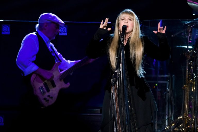   FILE - This March 19, 2009 file photo shows John McVie, left, and Stevie Nicks of Fleetwood Mac performing at Madison Square Garden in New York. Fleetwood Mac is heading back on the road with a 34-city U.S. tour kicking off April 3, 2013 in Columbus, Ohio. (AP Photo/Charles Sykes, file)  