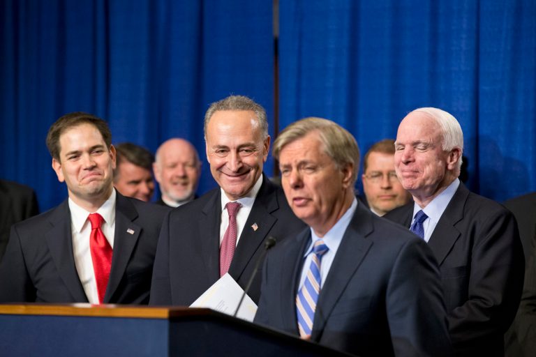 The Gang of Eight's revised immigration proposal faces only eight Republicans on the Judiciary Committee, including two who co-authored the bill. (AP Photo/J. Scott Applewhite)