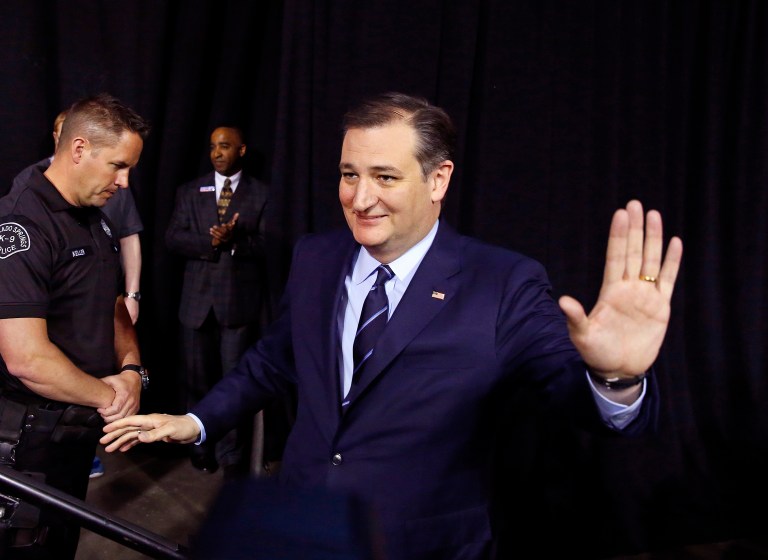 In a speech at the convention Saturday afternoon, Ted Cruz said the momentum that started three weeks ago in Utah is continuing now and he expects to go all the way to the convention in July. (AP Photo/Brennan Linsley)