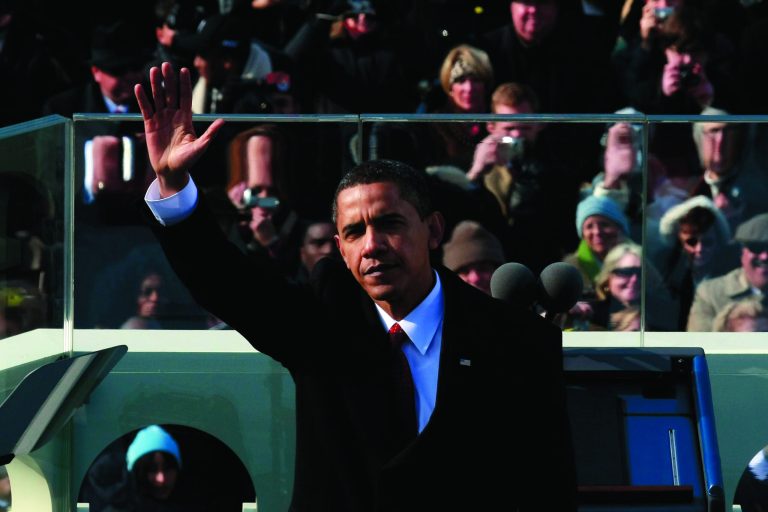 Barack Obama waves after his inaugural address during his inauguration as the 44th President of the United States of America on the West Front of the Capitol January 20, 2009.  (Photo by Win McNamee/Getty Images)