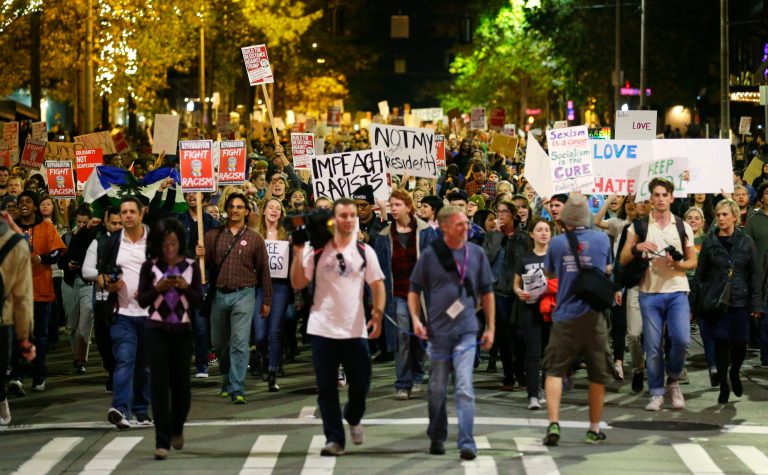 Nearly a dozen major U.S. cities were home to large protests on Wednesday. (AP Photo/Ted S. Warren)