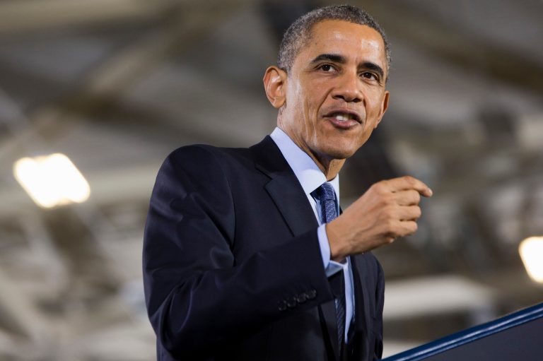 President Obama speaks to troops at Joint Base McGuire-Dix-Lakehurst, N.J., Monday, Dec. 15, 2014. (AP Photo/Jacquelyn Martin)