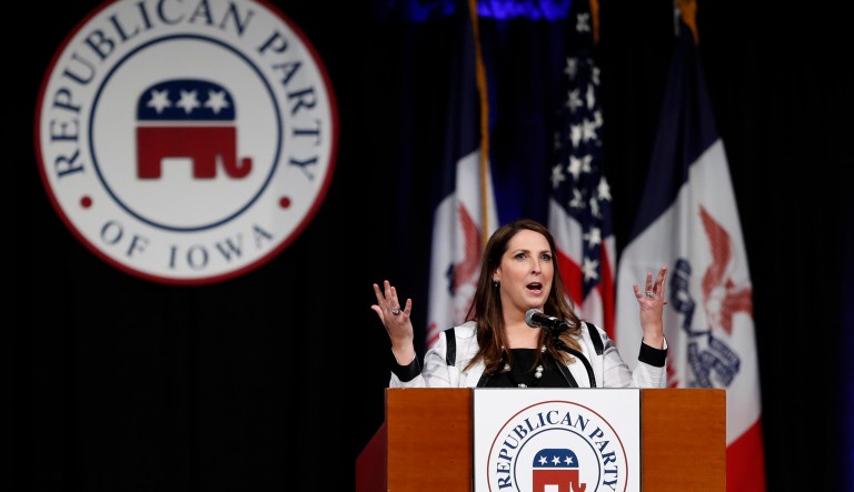 President Trump's low approval ratings and voter frustrations with his leadership in key battlegrounds is threatening the Republicans' 24-seat House majority, and could depress gains in the Senate. (AP Photo/Charlie Neibergall)