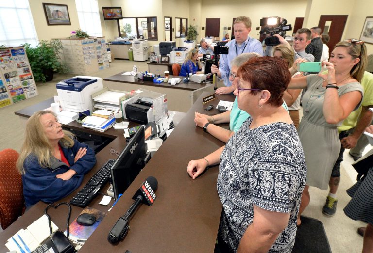 The move comes nine months after clerk Kim Davis refused to issue marriage licenses to gay couples. (AP Photo/Timothy D. Easley)