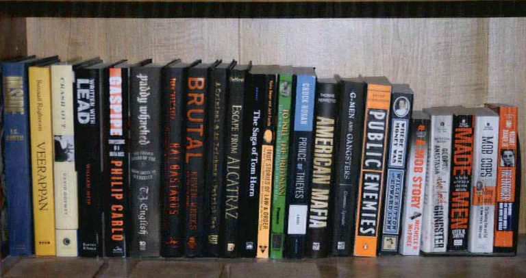   This 2011 photo provided by the U.S. Attorney's office shows a shelf containing books about gangsters and crime in the Santa Monica, Calif., apartment where Whitey Bulger and Catherine Greig hid before their arrest in June 2011. The photo was among hundreds of documents unsealed by prosecutors Friday, June 15, 2012, three days after Greig was sentenced in Boston to eight years in prison for helping Bulger during his years as a fugitive. (AP Photo/U.S. Attorney's Office)  