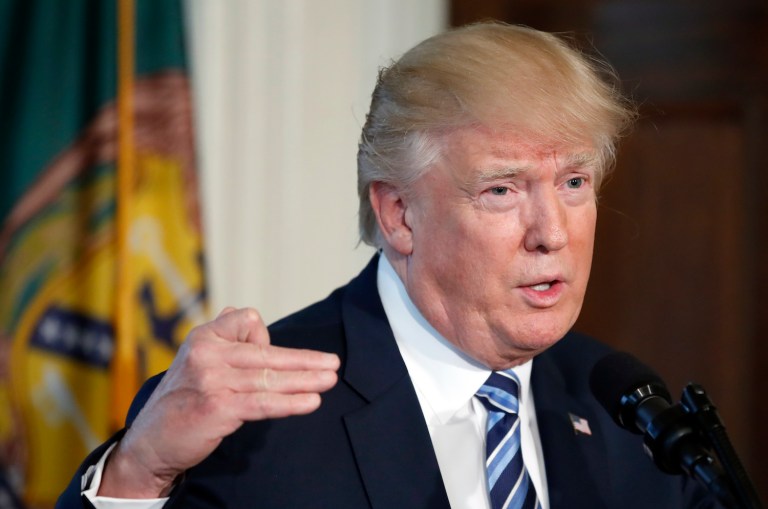 He also spoke about immigration reform that he says puts American workers first. (AP Photo/Alex Brandon)