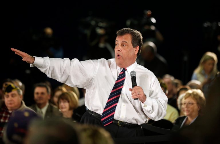 New Jersey Gov. Chris Christie gestures during a town hall meeting in Middletown, N.J., on Thursday. (AP Photo/Mel Evans)
