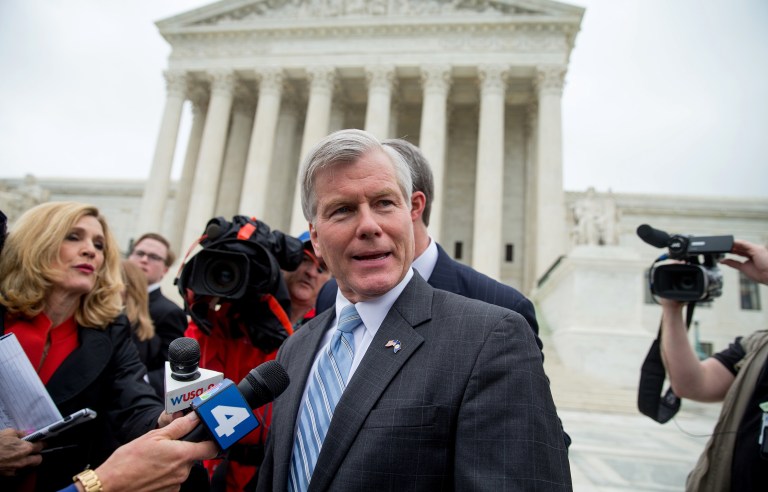 The Justice Department has moved to dismiss the charges it brought against former Virginia Gov. Bob McDonnell after the Supreme Court tossed out his bribery conviction in June. (AP Photo/Andrew Harnik)