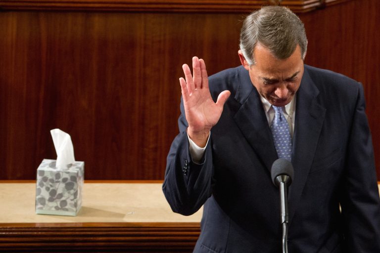 Boehner officially resigned Saturday, after Rep. Paul Ryan, R-Wis., was elected to replace him as speaker. (AP Photo/Andrew Harnik)