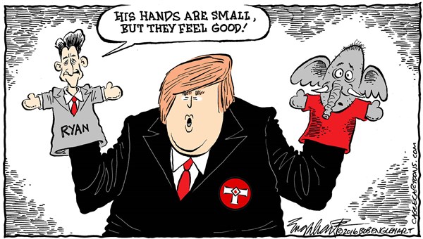 Editorial cartoon: GOP puppet master Trump