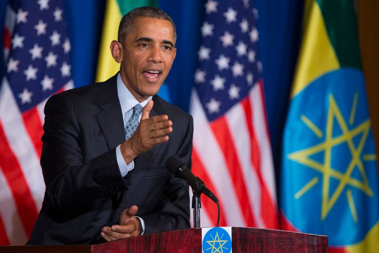 President Obama speaks during a joint news conference with Ethiopian Prime Minister Hailemariam Desalegn, Monday, at the National Palace in Addis Ababa. (AP Photo/Evan Vucci)