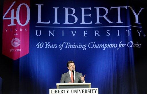 Perry touts his flaws, Christian roots at Liberty