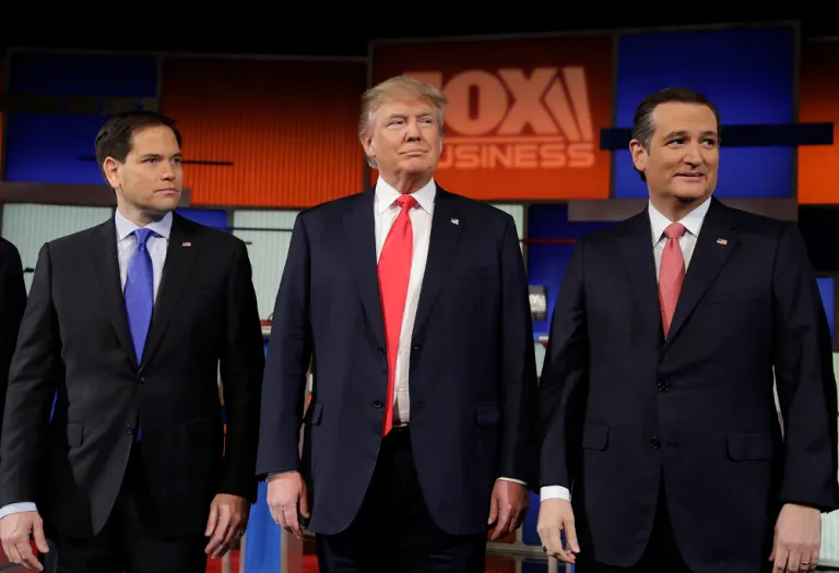 GOP front-runner Donald Trump leads a new poll of likely Republican voters in South Carolina, followed by Texas Sen. Ted Cruz and Florida Sen. Marco Rubio in a close battle for second place. (AP Photo/Chuck Burton)