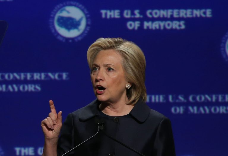 Democratic presidential candidate and former Secretary of State Hillary Clinton speaks during the 2015 United States Conference of Mayors on June 20, 2015 in San Francisco. (Photo by Justin Sullivan/Getty Images)