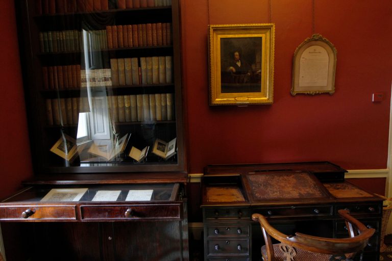   FILE - In this Dec. 5, 2012 file photo, the study in Charles Dickens' home, part of the Charles Dickens Museum in London. For years, the four-story brick row house where the author lived with his young family was a dusty and slightly neglected museum, a mecca for Dickens scholars but overlooked by most visitors to London. Now, after a 3 million pound ($4.8 million) makeover, it has been restored to bring the writer's world to life. Its director says it aims to look 