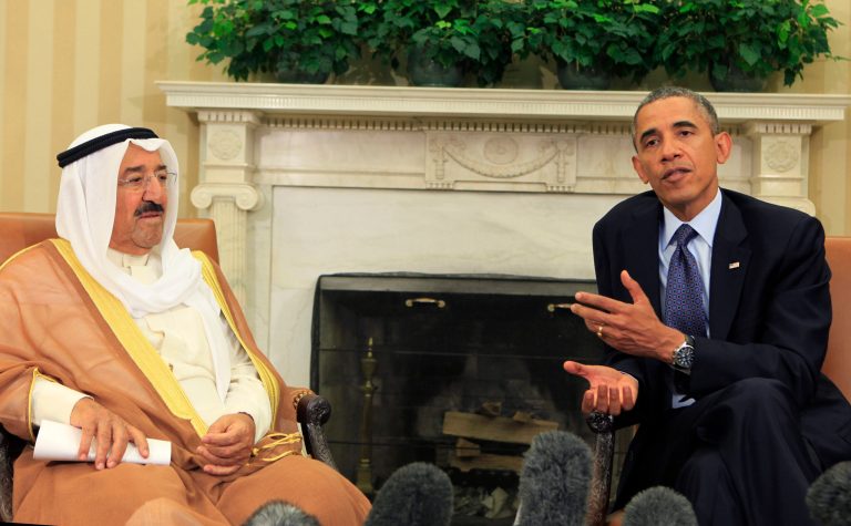 Amir of Kuwait, Sheik Sabah Al Ahmed Al Sabah, meets with President Obama in the Oval Office on Friday. (Dennis Brack/Getty Images)