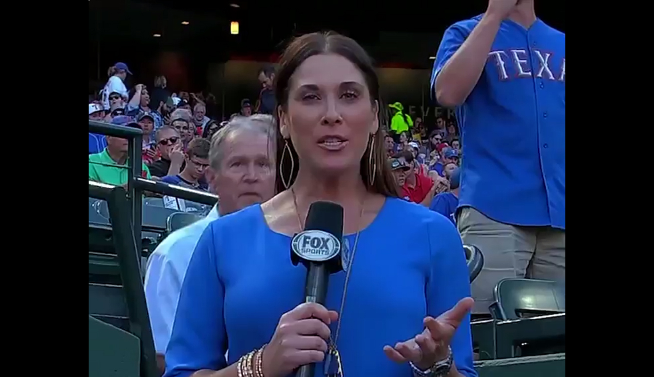 George W. Bush photobombs sports reporter at baseball game