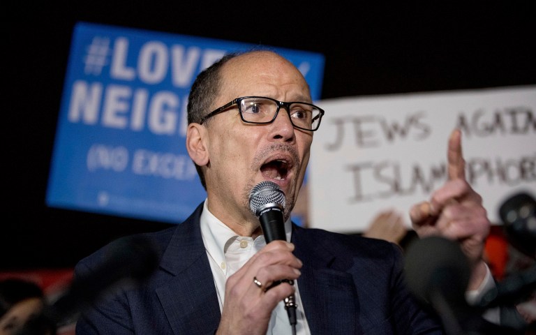 Chanting could be heard as DNC Chair Tom Perez went into the California Democratic Convention this weekend. 