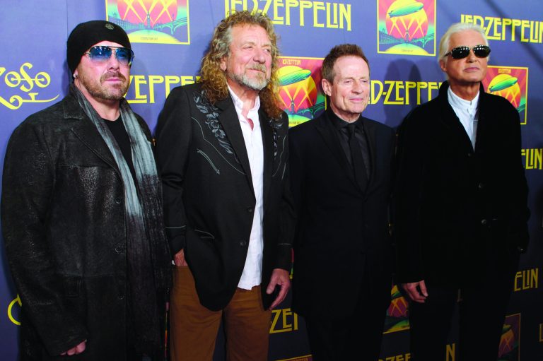 FILE - This Oct. 9, 2012 file photo shows musicians Jason Bonham, Robert Plant, John Paul Jones and Jimmy Page at the 