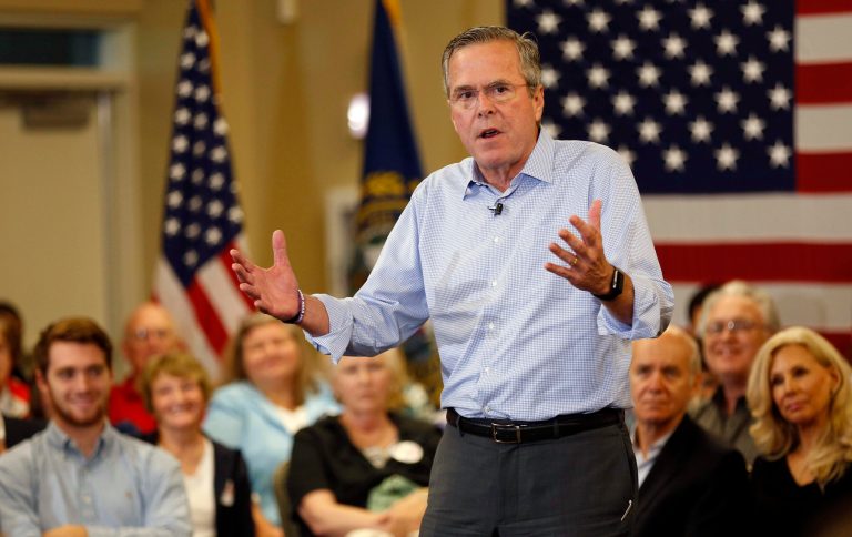 Republican presidential candidate former Florida Gov. Jeb Bush speaks during a campaign stop Wednesday, Sept. 30, 2015, in Bedford, N.H. (AP Photo/Jim Cole)