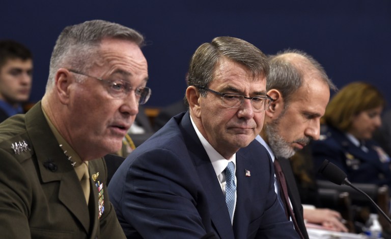 Defense Secretary Ash Carter said that he would not get into the political debate, and that he wouldn't let Dunford do so either. (AP Photo/Susan Walsh)