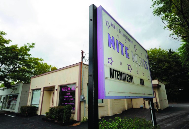 This Wednesday, Sept. 5, 2012 photo shows Nite Moves Gentlemen's club in Latham, N.Y., Wednesday Sept. 5, 2012. The New York strip club says its nude lap dances are an art form and should be exempt from state taxes. The state tax department and an appeals court disagree and want the Nite Moves club in Albany to pay $124,000. New York's highest court hears the arguments Wednesday. Tax officials say sales taxes are owed on so-called 