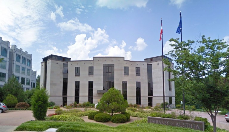 The Embassy of Austria in Northwest Washington, D.C. was one of two embassies allegedly vandalized by Versie Segers on Saturday. (screenshot)