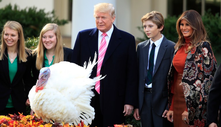 Trump pardoned Drumstick at the White House on Tuesday after the turkey won a poll on Twitter. (AP Photo/Manuel Balce Ceneta)