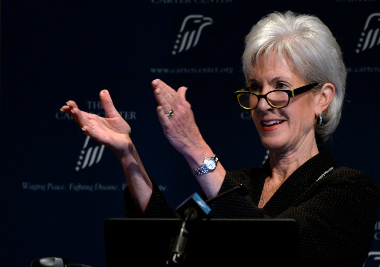Department of Health and Human Services Secretary KathleenÃÂ SebeliusÃÂ applauds as she announces easier access to mental health care during an address to former First Lady Rosalynn Carter's 29th annual mental health policy symposium at the Carter Center on Friday in Atlanta. (AP/David Tulis)