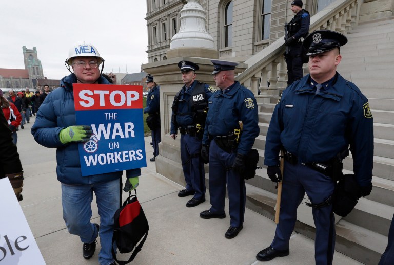 Township north of Cincinnati would be the first in Ohio to enact the anti-union measure. (AP Photo/Paul Sancya)