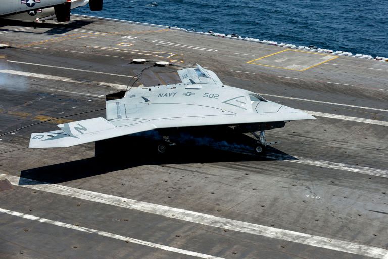 The X-47B unmanned combat air system demonstrator was tested Sunday during flight operations aboard the U.S. Theodore Roosevelt.